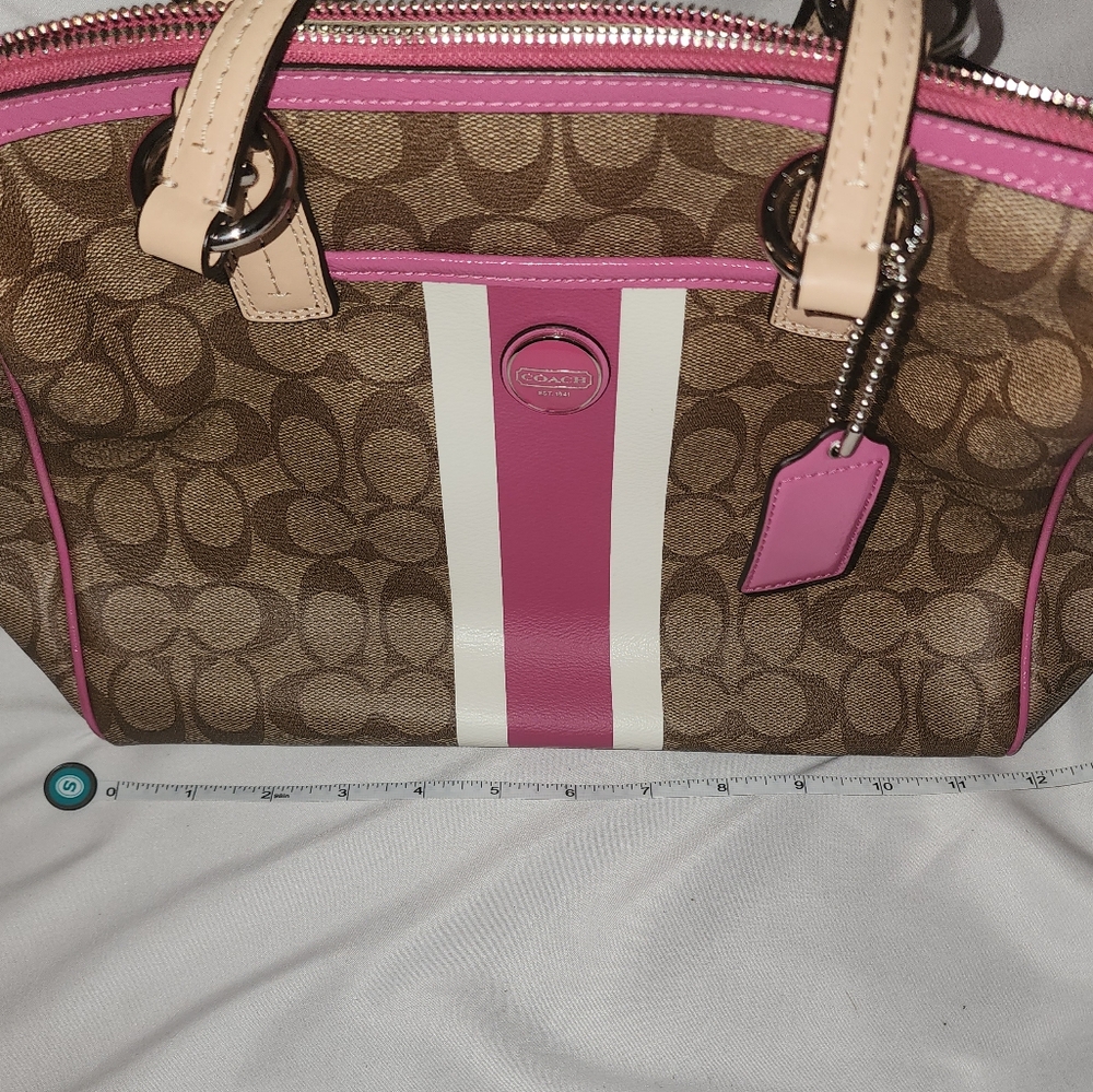 Coach Brown and Pink Tote Bag with Signature Pink And White Design - Picture 2 of 9